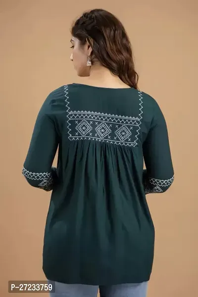 Elegant Green Cotton Blend Embroidered Tunic For Women-thumb3