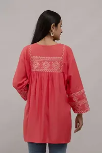 Elegant Peach Cotton Blend Embroidered Tunic For Women-thumb1