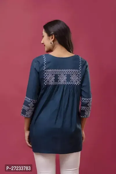 Elegant teal Cotton Blend Embroidered Tunic For Women-thumb2