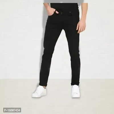 Men's Slim Fit Solid Mid Rise Black Denim Jeans-thumb0