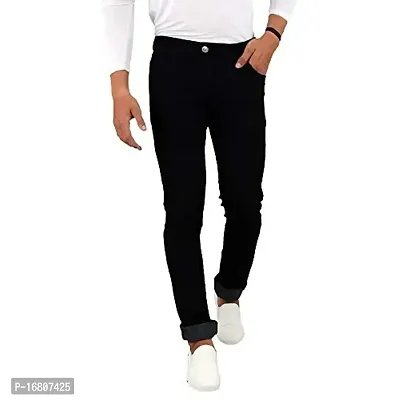 Men's Black Denim Jeans  Slim Fit Solid Mid Rise-thumb2
