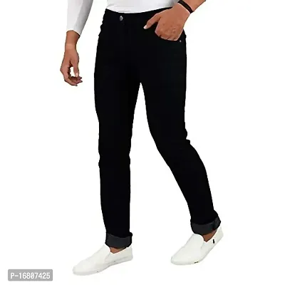 Men's Black Denim Jeans  Slim Fit Solid Mid Rise-thumb3