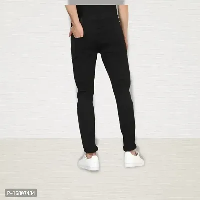 Men's Slim Fit Solid Mid Rise Black Denim Jeans-thumb3