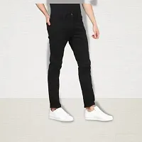 Men's Slim Fit Solid Mid Rise Black Denim Jeans-thumb3