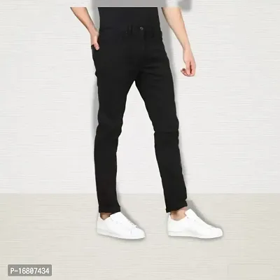 Men's Slim Fit Solid Mid Rise Black Denim Jeans-thumb4