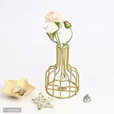 Glass Propagation Station with Metal Frame, Test Tube Vase for Flower Decoration Gold vase 6In (Pack of 1)