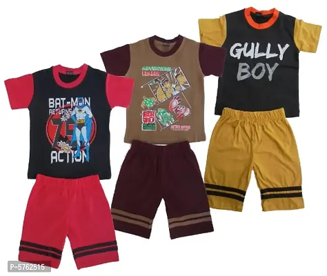 kids Tshirt  Capri set Pack of 3Assorted colours-thumb0