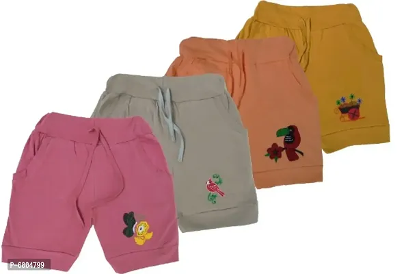 Fashionista Kids girls Embroidery shorts Pack of 4 Assorted colours-thumb0