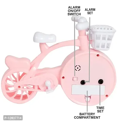 Sigaram Table Alarm Clock| for Study Table Cycle Design Table Clock| Battery Operated Pink (15 CM Height)-thumb2