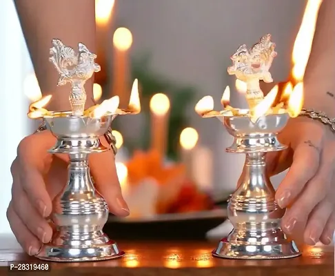 Auspicious German Silver Metal Diya Combo For Pooja Pack Of 2-thumb5