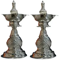 Sigaram 2 German Silver Diya is best for Home, Office and Temple Poojas K3131 Silver Plated-thumb1