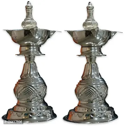 Sigaram 2 German Silver Diya is best for Home, Office and Temple Poojas K3131 Silver Plated-thumb2