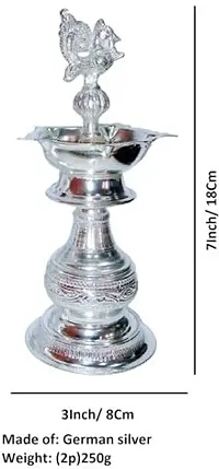 Sigaram 7X3 Inch Diya Made By Pure German Silver For Home Pooja Decor K4239 Silver Plated (Pack of 2) Table Diya Set-thumb4