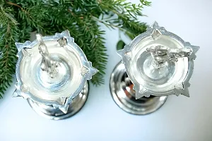 Sigaram 8 X 3.5 Inch Diya Made By Pure German Silver For Home Pooja Decor K3135 Silver Plated-thumb2