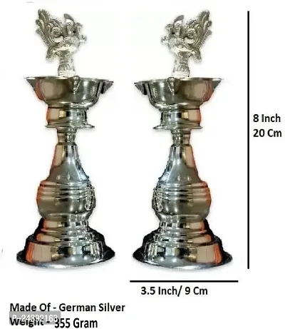 Sigaram 8 X 3.5 Inch Diya Made By Pure German Silver For Home Pooja Decor K3135 Silver Plated-thumb5