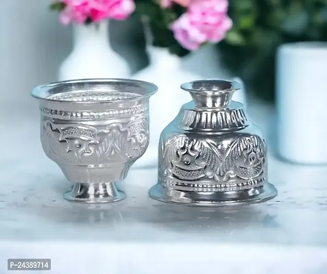 Sigaram German Silver KumKum Barani is best for Home, Office and Temple Poojas K3111 Silver Plated-thumb0