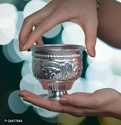 Sigaram German Silver 2.5 Inch Kum Kum Bharani Cup For Home Pooja Decor K2527 Silver Plated-thumb2