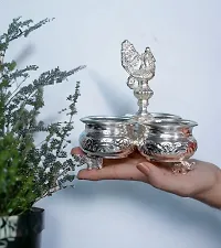 Sigaram German Silver 3Cup Panchwala With Peacock Head For Home Pooja Decor K2579 Silver Plated-thumb2