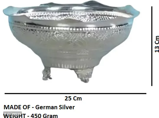 Sigaram German Silver 10X5 Inch Designed Flower Basket For Home Pooja Decor K3109 Silver Plated-thumb5