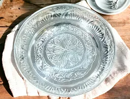 Sigaram German Silver 12 Inch Floral Design Plate With Stand for Home Pooja Decor K3808 Silver Plated-thumb1