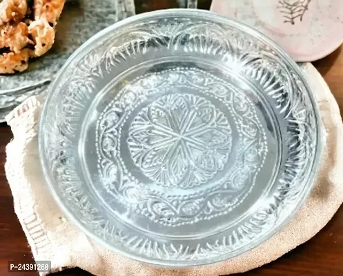 Sigaram German Silver 9 Inch Floral Designed Plate With Stand for Home Pooja Decor K3808 Silver Plated