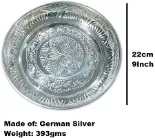 Sigaram German Silver 9 Inch Floral Designed Plate With Stand for Home Pooja Decor K3808 Silver Plated-thumb3