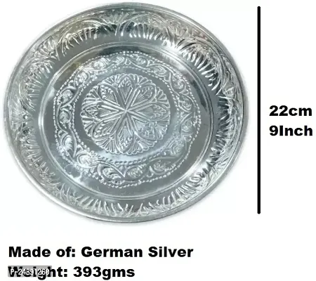 Sigaram German Silver 9 Inch Floral Designed Plate With Stand for Home Pooja Decor K3808 Silver Plated-thumb4