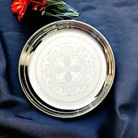 Sigaram German Silver 8 Inch Floral Designed Plate With Stand for Home Pooja Decor K2341 Silver Plated-thumb2