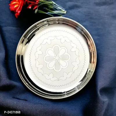 Sigaram German Silver 8 Inch Floral Designed Plate With Stand for Home Pooja Decor K2341 Silver Plated-thumb3