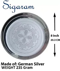 Sigaram German Silver 8 Inch Floral Designed Plate With Stand for Home Pooja Decor K2341 Silver Plated-thumb4