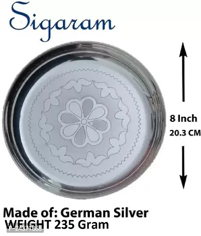 Sigaram German Silver 8 Inch Floral Designed Plate With Stand for Home Pooja Decor K2341 Silver Plated-thumb5