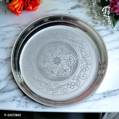 Sigaram German Silver 9 Inch Floral Designed Plate With Stand for Home Pooja Decor K2369 Silver Plated