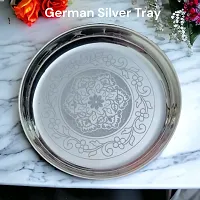 Sigaram German Silver 9 Inch Floral Designed Plate With Stand for Home Pooja Decor K2369 Silver Plated-thumb1