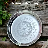 Sigaram German Silver 9 Inch Floral Designed Plate With Stand for Home Pooja Decor K2369 Silver Plated-thumb2