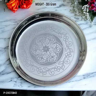 Sigaram German Silver 9 Inch Floral Designed Plate With Stand for Home Pooja Decor K2369 Silver Plated-thumb5