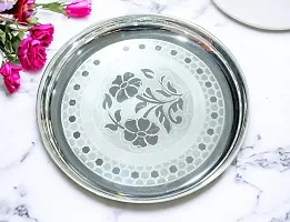 Sigaram German Silver 12 Inch Floral Designed Plate For Home Pooja Decor K3130 Silver Plated-thumb1