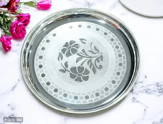 Sigaram German Silver 12 Inch Floral Designed Plate For Home Pooja Decor K3130 Silver Plated-thumb2