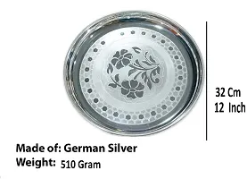 Sigaram German Silver 12 Inch Floral Designed Plate For Home Pooja Decor K3130 Silver Plated-thumb2