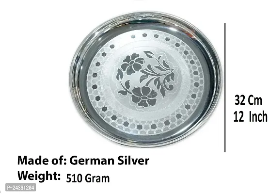 Sigaram German Silver 12 Inch Floral Designed Plate For Home Pooja Decor K3130 Silver Plated-thumb3