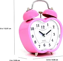 Sigaram Apple Shaped Metal Twin Bell Analogue Battery Operated Heart-Eyes Smiling Smiley Alarm Clock for Bedroom Living Room Heavy Sleepers Kids - Pink-thumb2