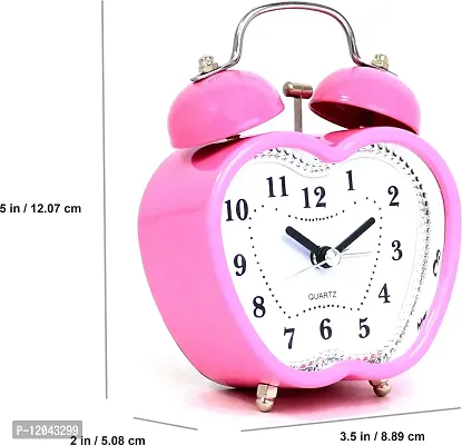 Sigaram Apple Shaped Metal Twin Bell Analogue Battery Operated Heart-Eyes Smiling Smiley Alarm Clock for Bedroom Living Room Heavy Sleepers Kids - Pink-thumb3