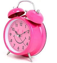 Sigaram Smily Metal Twin Bell Analogue Battery Operated Heart-Eyes Smiling Smiley Alarm Clock for Bedroom Living Room Heavy Sleepers Kids - Pink-thumb1