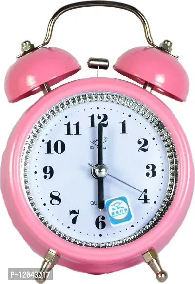 Sigaram Metal Twin Bell Analogue Battery Operated Heart-Eyes Smiling Smiley Alarm Clock for Bedroom Living Room Heavy Sleepers Kids - Pink-thumb0
