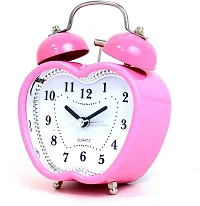 Sigaram Apple Shaped Metal Twin Bell Analogue Battery Operated Heart-Eyes Smiling Smiley Alarm Clock for Bedroom Living Room Heavy Sleepers Kids - Pink-thumb1