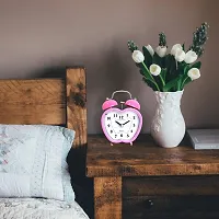 Sigaram Apple Shaped Metal Twin Bell Analogue Battery Operated Heart-Eyes Smiling Smiley Alarm Clock for Bedroom Living Room Heavy Sleepers Kids - Pink-thumb4