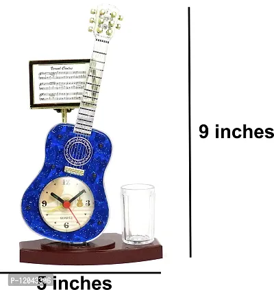 Sigaram Analog Table Clock with Alarm| Guitar Shape Blue Color| Table Clock for Living Room Bedroom Office Gift Clock| Designer Clock-thumb3