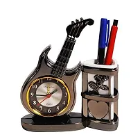 Sigaram Plastic Abstract Analog Alarm Table Clock with Desk Organizer Pen Stand Battery Operated, Multicolour, 15 x 5 x 16 cm-thumb3