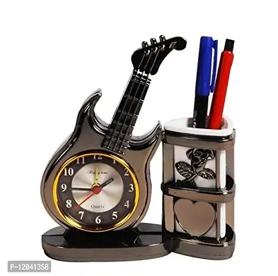 Sigaram Plastic Abstract Analog Alarm Table Clock with Desk Organizer Pen Stand Battery Operated, Multicolour, 15 x 5 x 16 cm-thumb4