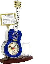 Sigaram Analog Table Clock with Alarm| Guitar Shape Blue Color| Table Clock for Living Room Bedroom Office Gift Clock| Designer Clock-thumb1