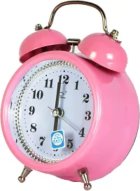 Sigaram Metal Twin Bell Analogue Battery Operated Heart-Eyes Smiling Smiley Alarm Clock for Bedroom Living Room Heavy Sleepers Kids - Pink-thumb1